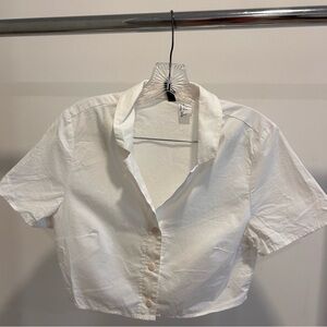 White Button-Up Cropped Shirt